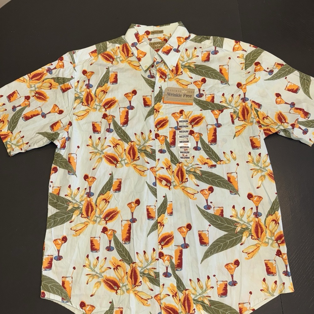 Natural Issue Button Up Shirt Men M Cotton Blue/Drink/Beach/Vacation NWT
